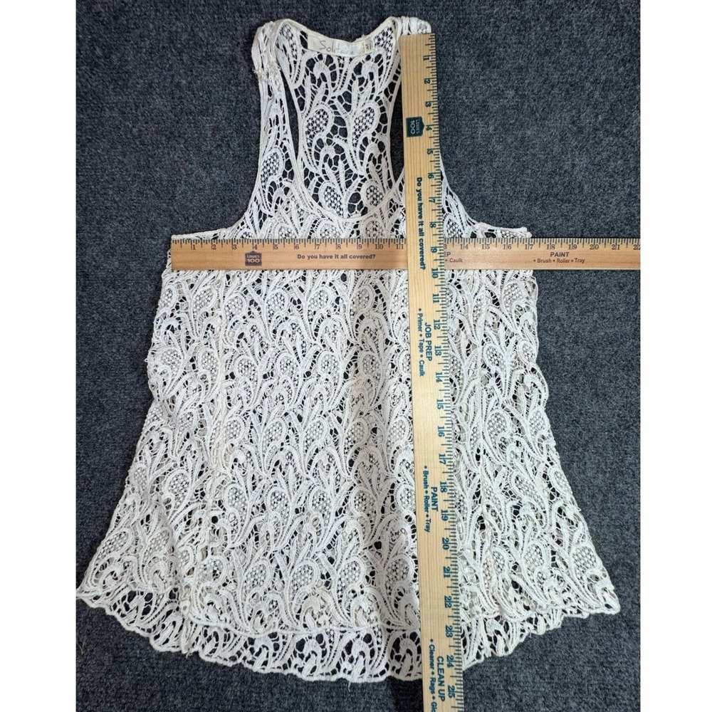 Solitaire Womens White Cotton Crochet Lace Racerback Tank Top Sheer Boho Medium - Picture 3 of 4